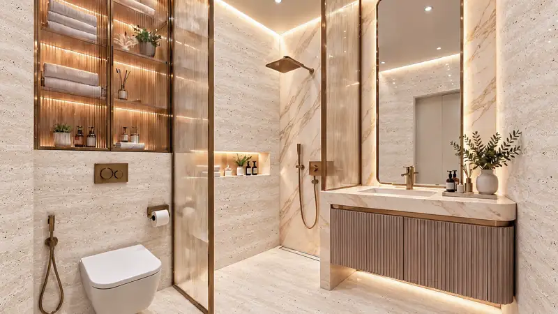 Marble bathroom with gold fittings